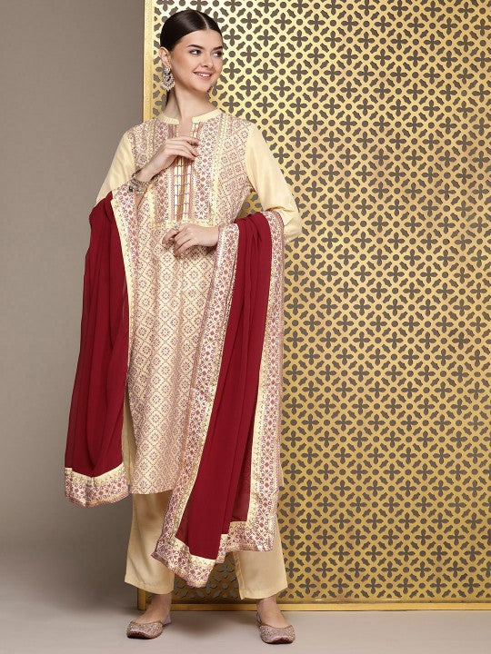 House of Pataudi Jashn Ethnic Motifs Printed Kurta with Trousers & Dupatta