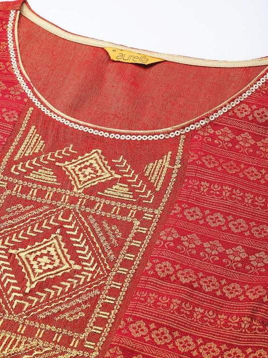 Aurelia Women Red & Golden Ethnic Design Kurta