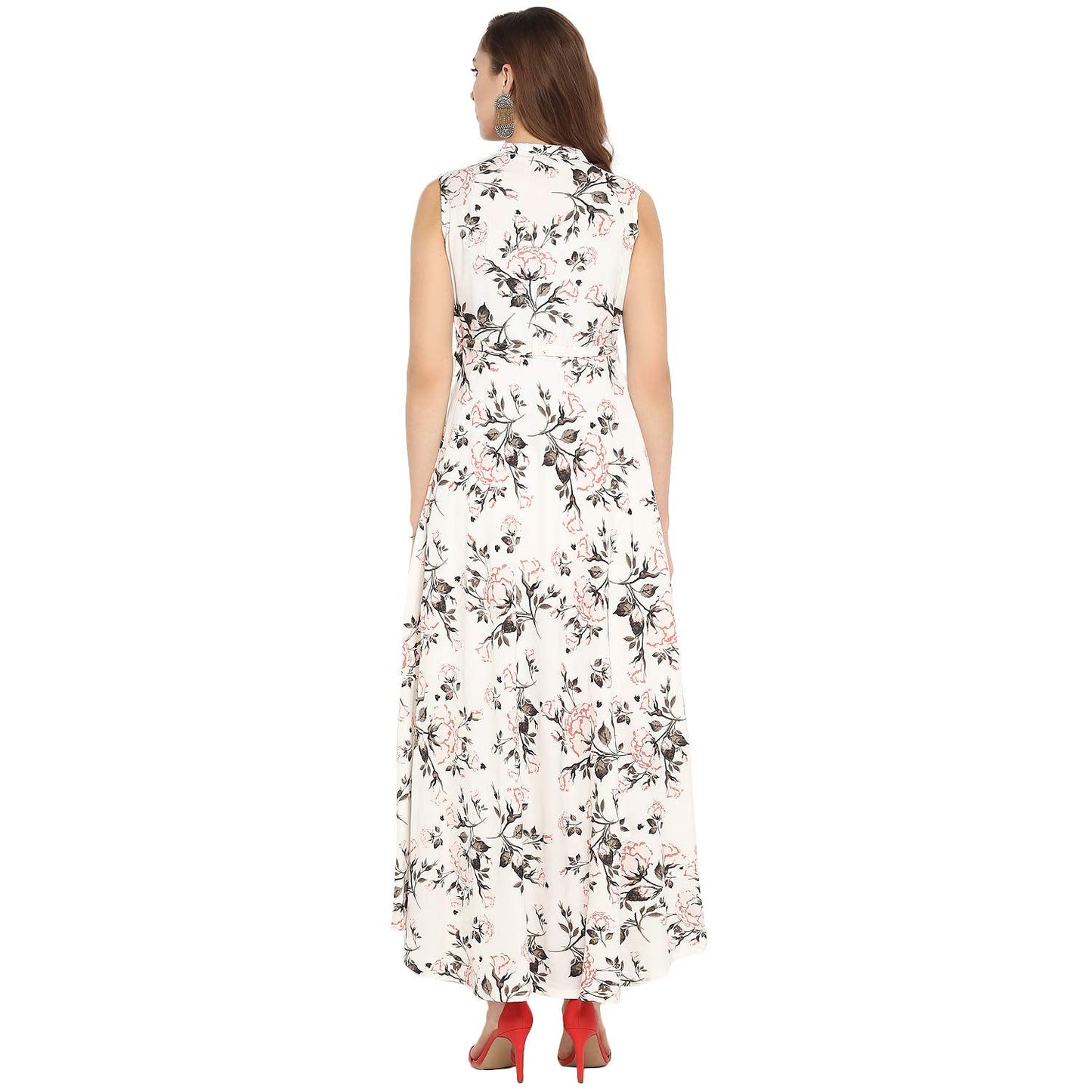 Janasya Women's White Rayon Gown Kurta