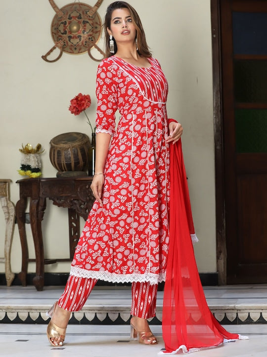 Singni Ethnic Motifs Printed Mirror Work Regular Kurta With Trousers & Dupatta