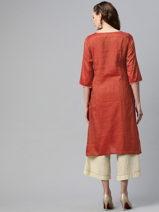 Aurelia Women Red & Golden Ethnic Design Kurta