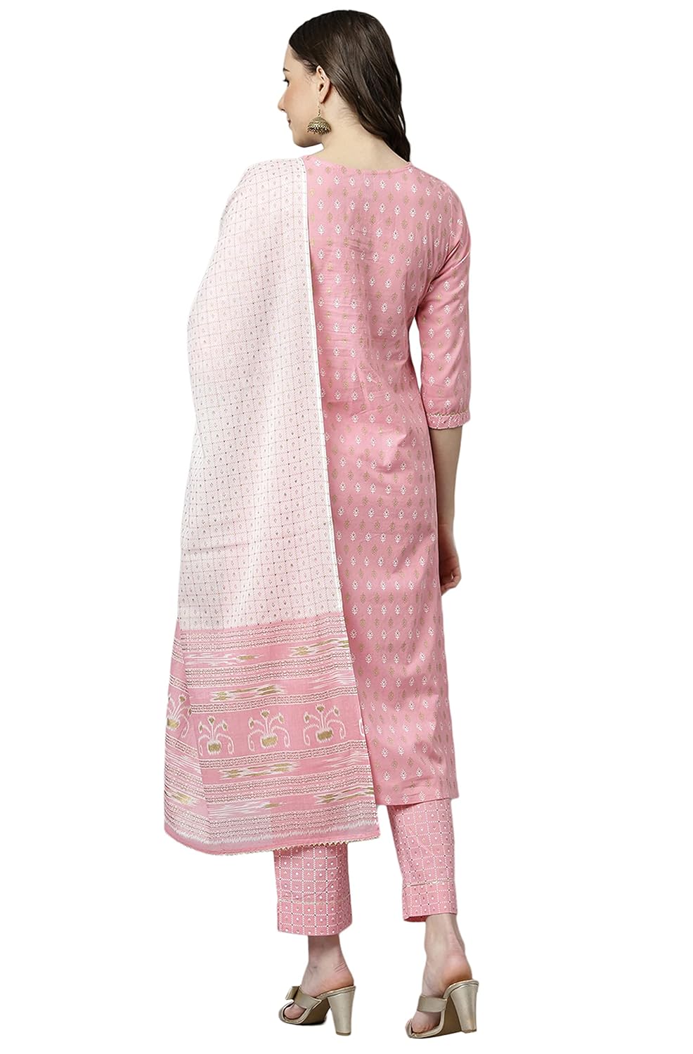 Janasya Women's Light Pink Cotton Kurta with Pant and Dupatta