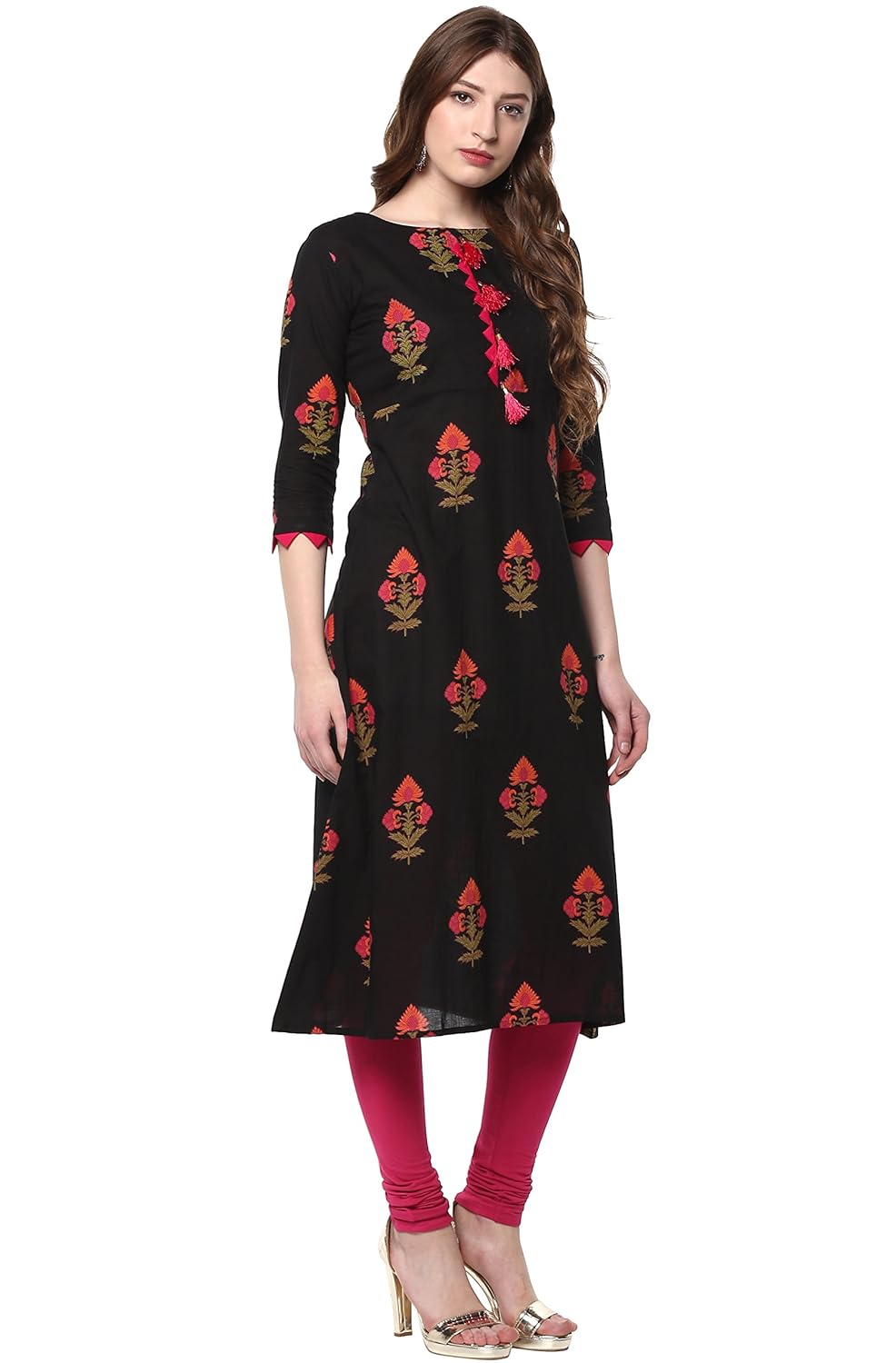 Janasya Women's Cotton A-Line Floral Print Kurta