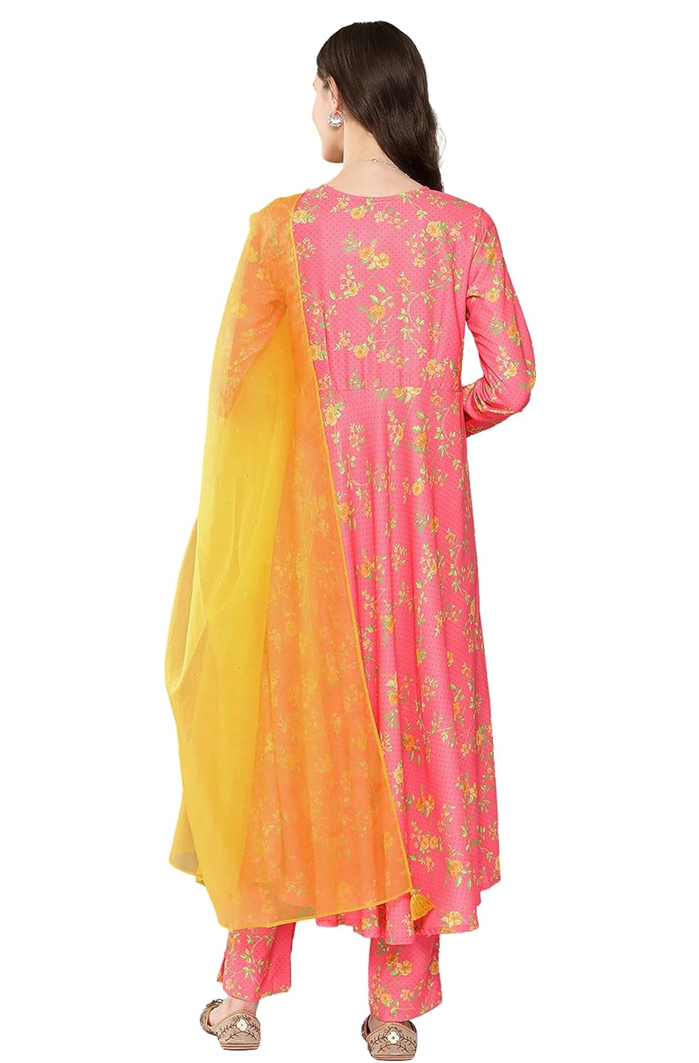 Janasya Women's Pink Moss Digital Floral Printed Kurta with Pant and Dupatta