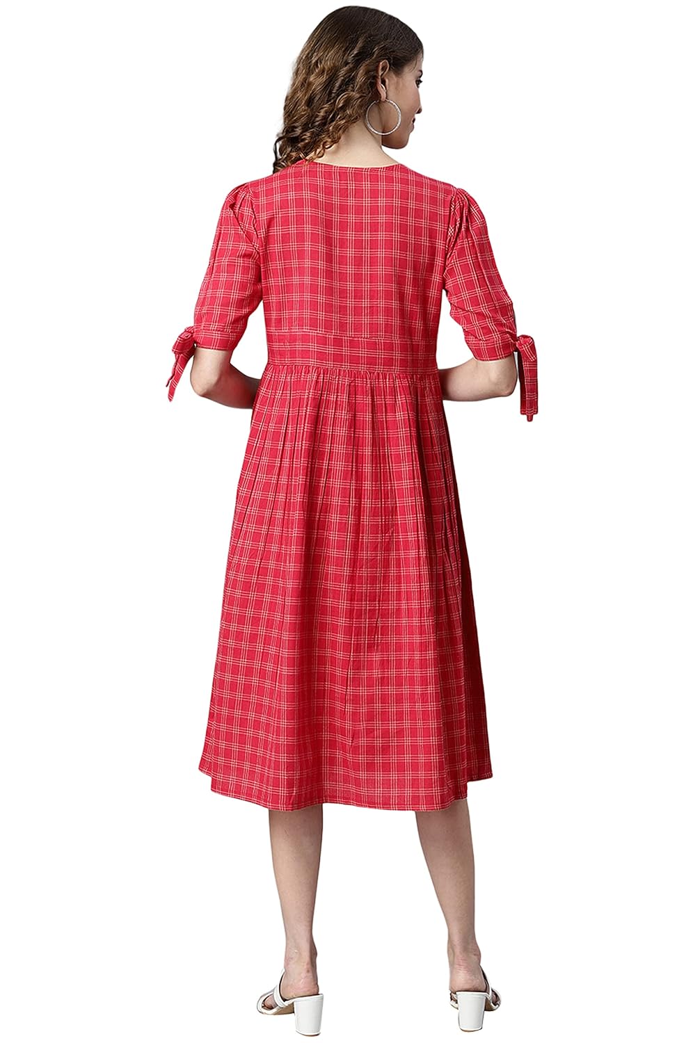 Janasya Women's Red Cotton Western Dress