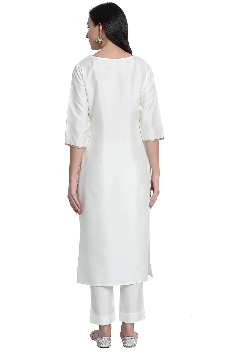 Janasya Women's Off-White Poly Silk Solid Kurta with Pant and Dupatta