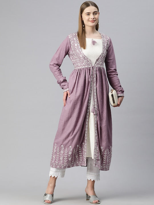 Readiprint Fashions Women Floral Embroidered Mirror Work Anarkali Kurta