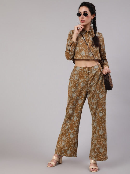 AKS Women Floral Printed Pure Cotton Shirt With Palazzo Co-Ords
