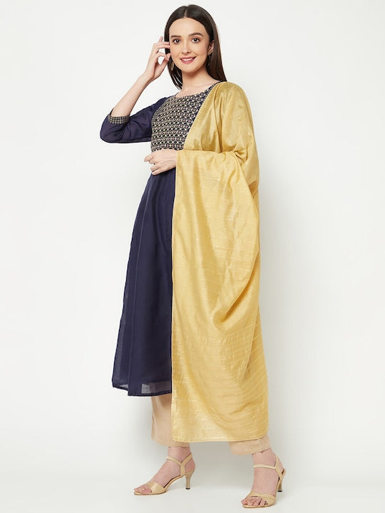 IMARA Embroidered Regular Kurta with Trousers & Dupatta