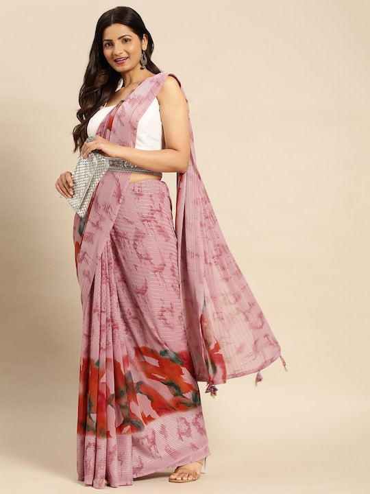 Kasee Abstract Printed Sequinned Satin Saree