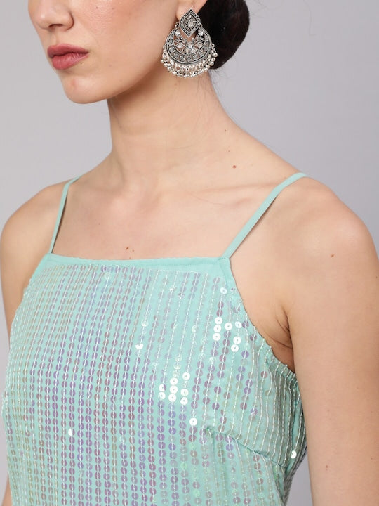 AKS Geometric Embroidered Sequinned Georgette Straight Kurta