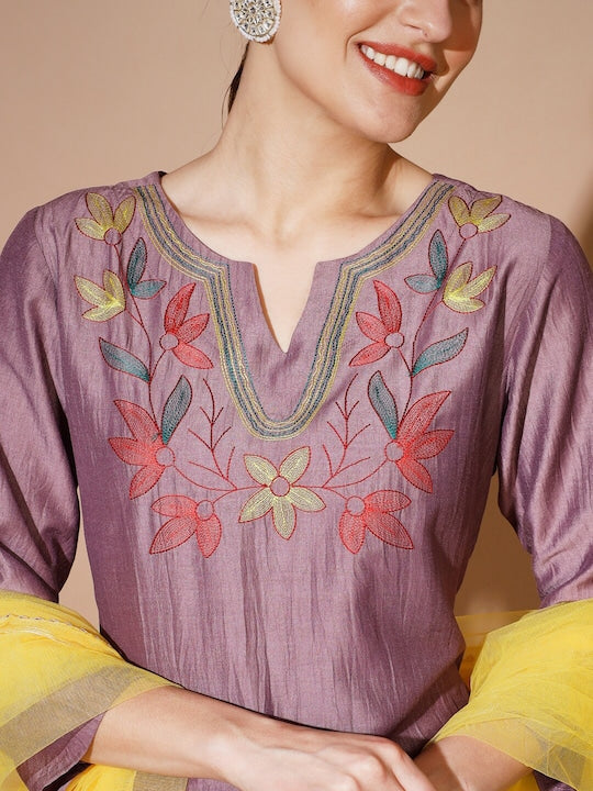 Myshka Embroidered Regular Kurta With Palazzos & Dupatta