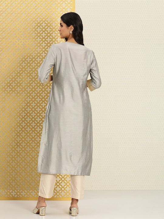 House of Pataudi Solid Straight Gotta Patti Rozana Kurta