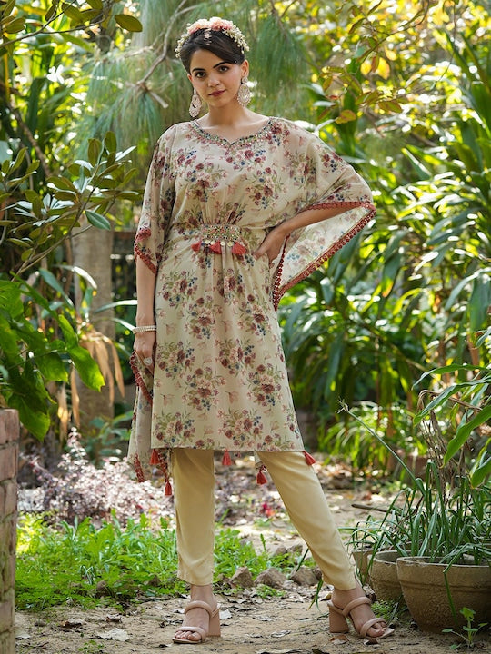 Scakhi Floral Printed Kaftan Tunic With Trousers
