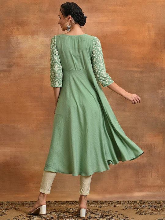 AKS Couture Geometric Yoke Design Embroidered Thread Work Anarkali Kurta