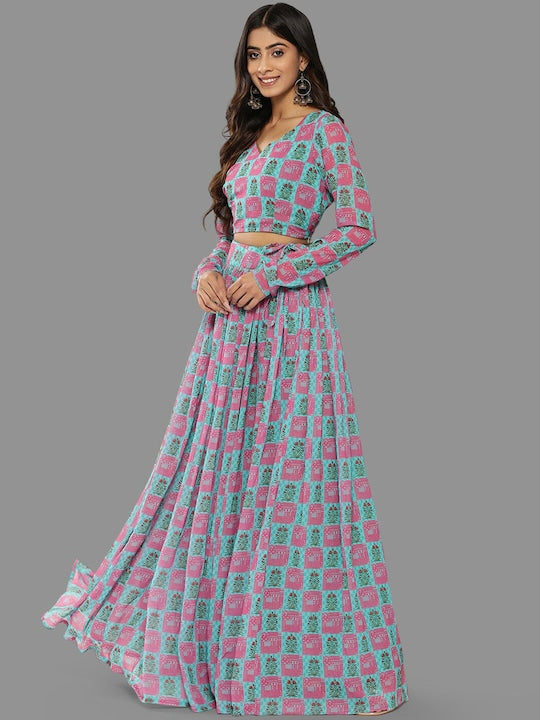 Janasya Printed Poly Georgette Ready to Wear Lehenga