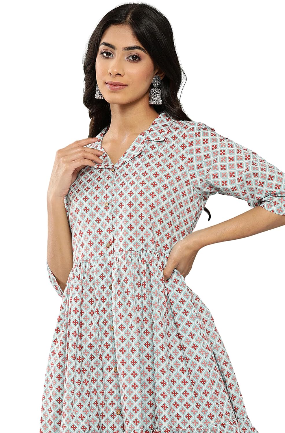 Janasya Women's Sky Blue Cotton Ethnic Motifs Co-ords Set