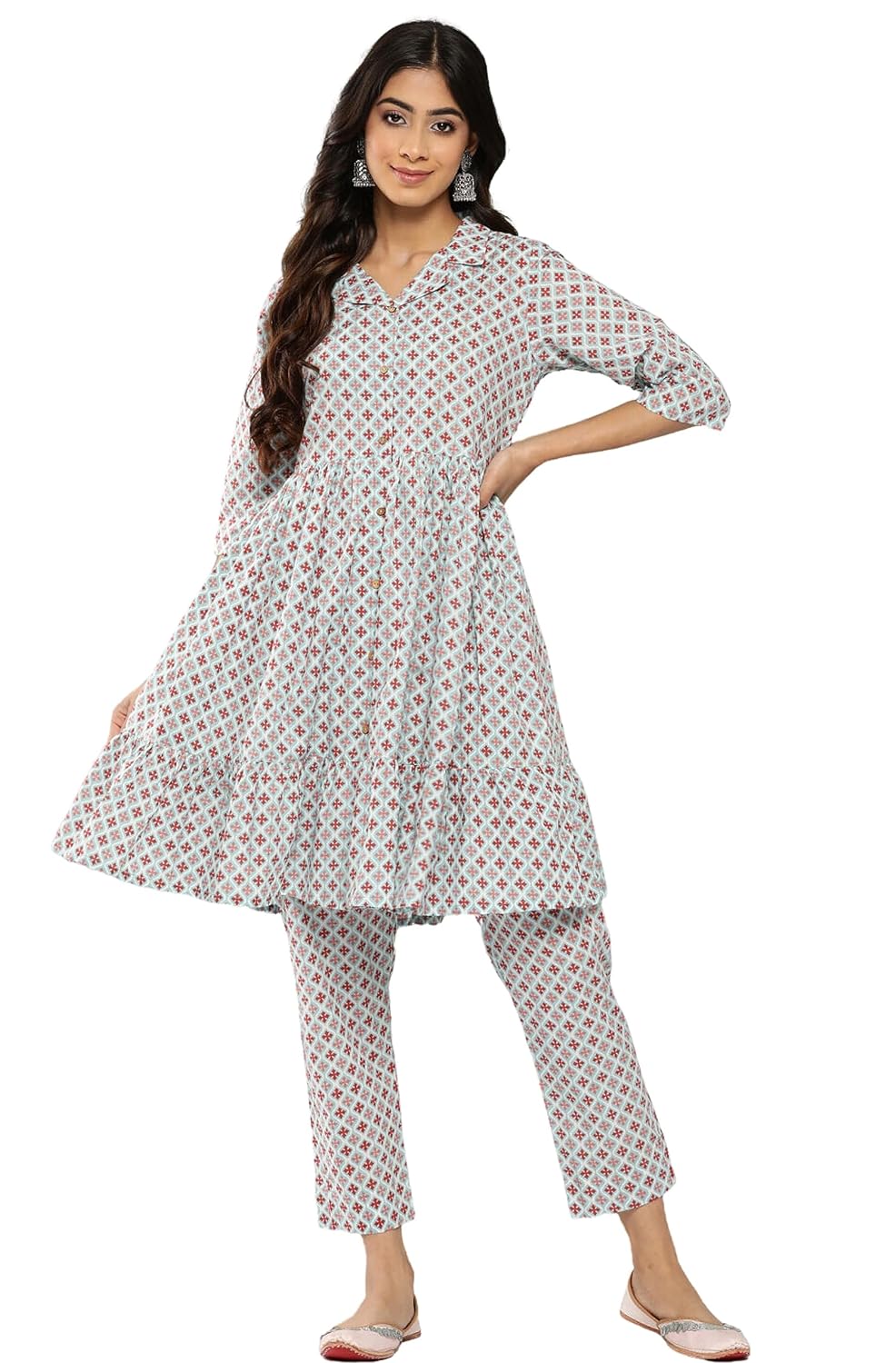 Janasya Women's Sky Blue Cotton Ethnic Motifs Co-ords Set