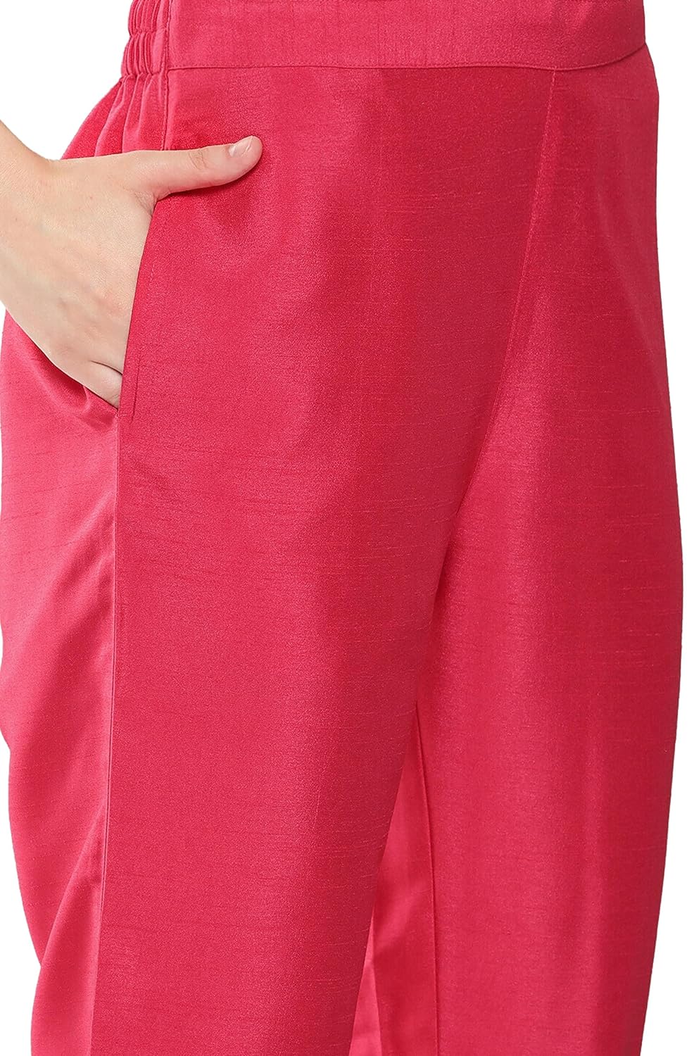 Janasya Women's Pink Crepe Silk Embroidered Kurta with Pant and Dupatta