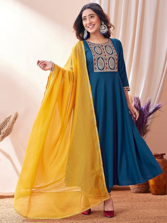 Mitera Ethnic Motifs Yoke Design Kurta & Trousers With Dupatta