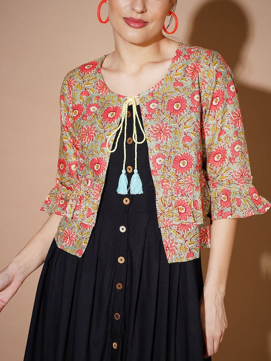 Myshka Floral A-Line Midi Dress With Jacket