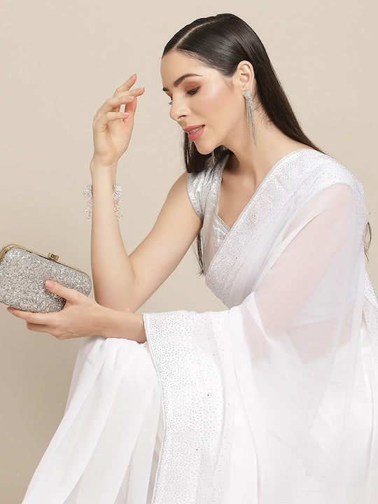 Anouk White Embellished Border Saree