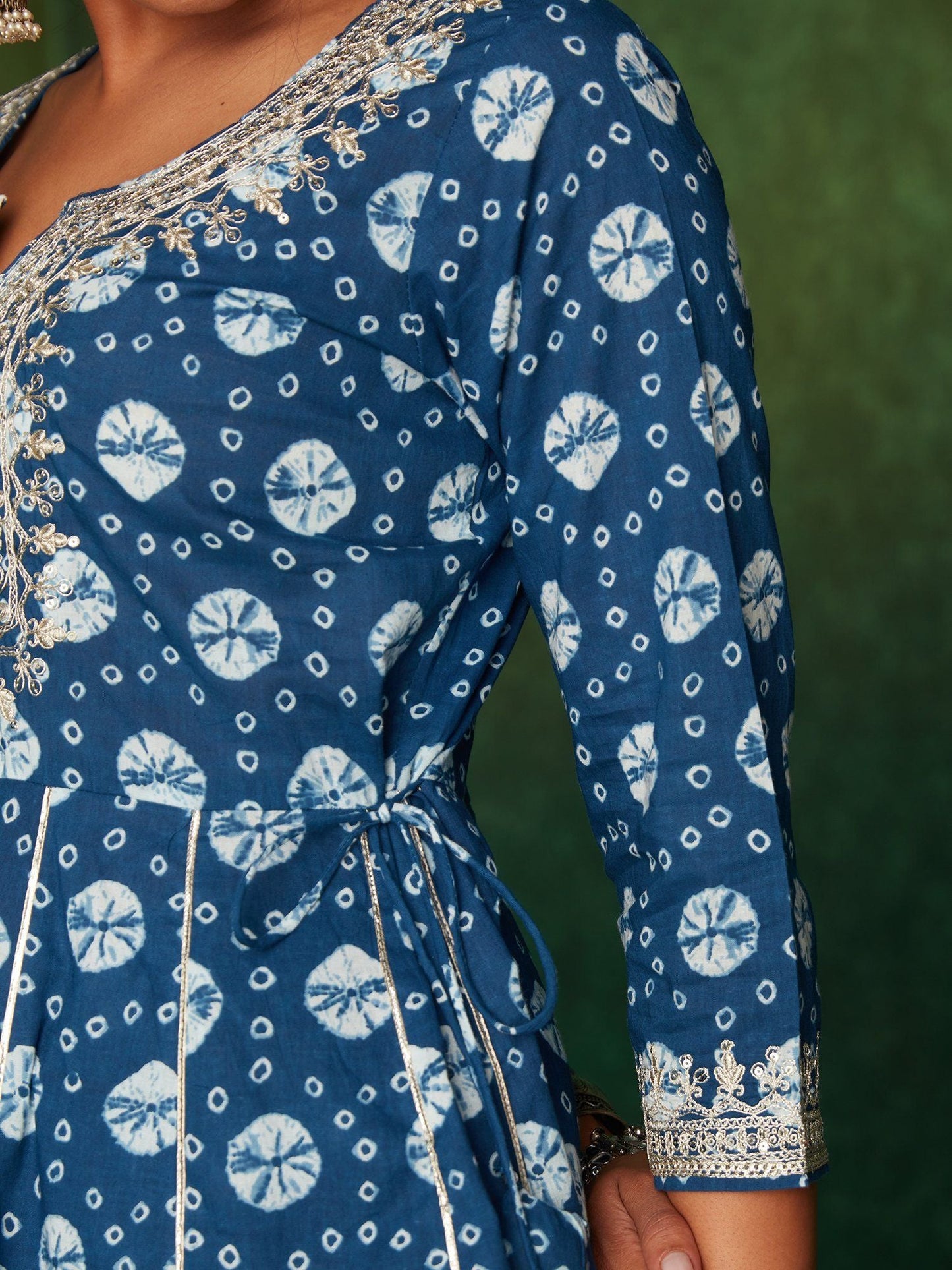 Likha Indigo Bandhani Printed Short Kurta With Sharara & Dupatta(Set of 3) LIKSKD137 (Set of 3)