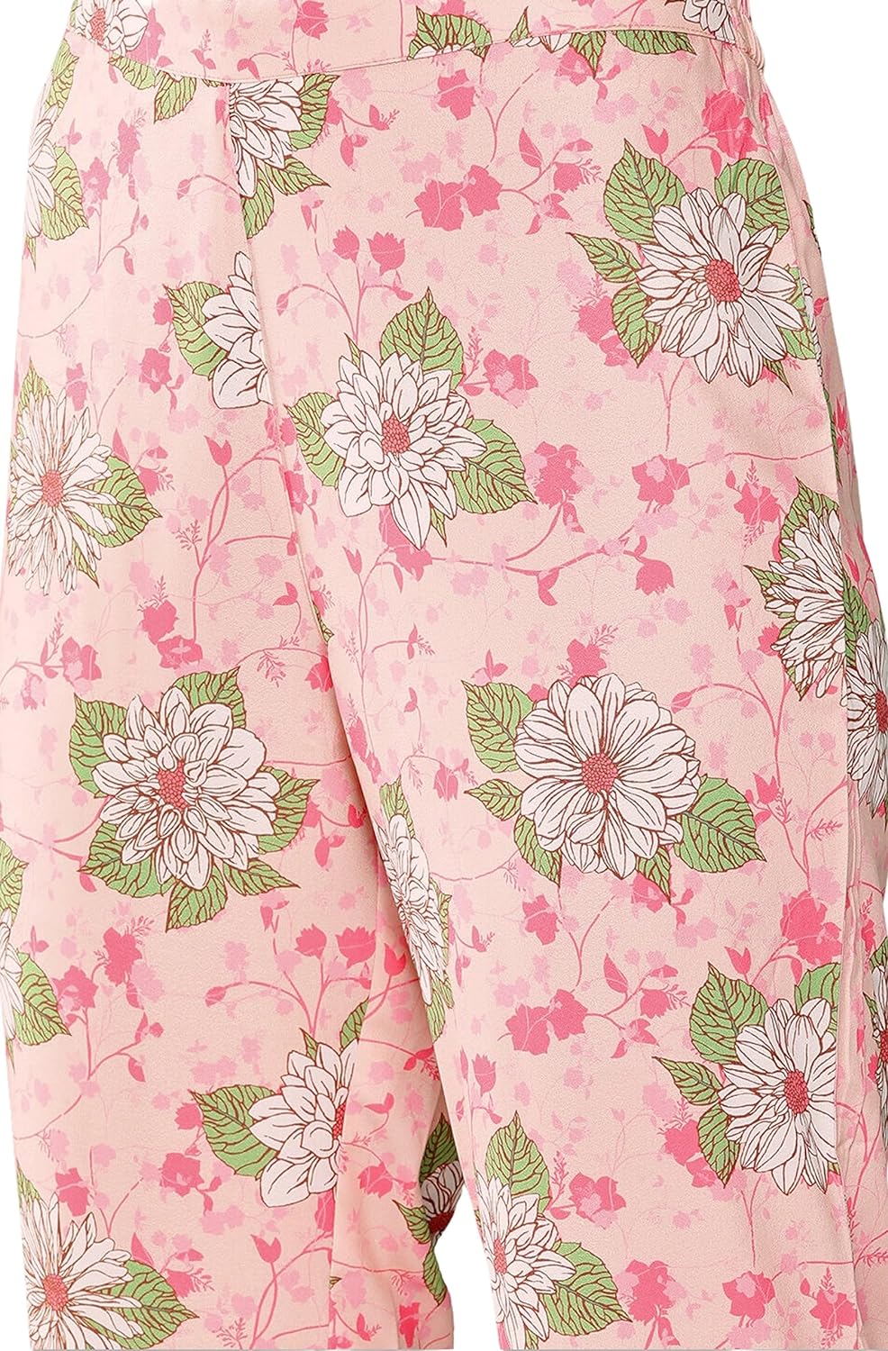 Janasya Women's Peach Moss Digital Floral Printed Kurta with Pant and Dupatta and Waist Tie-Up