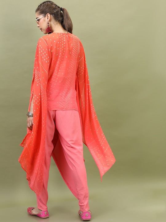 Vishudh Women Orange Embroidered Gotta Patti Kurta with Dhoti Pants