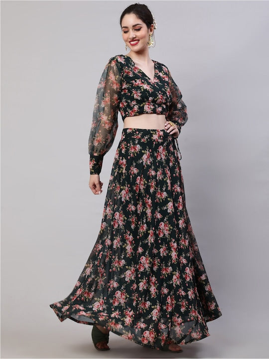 AKS Floral Printed Ready to Wear Lehenga Choli