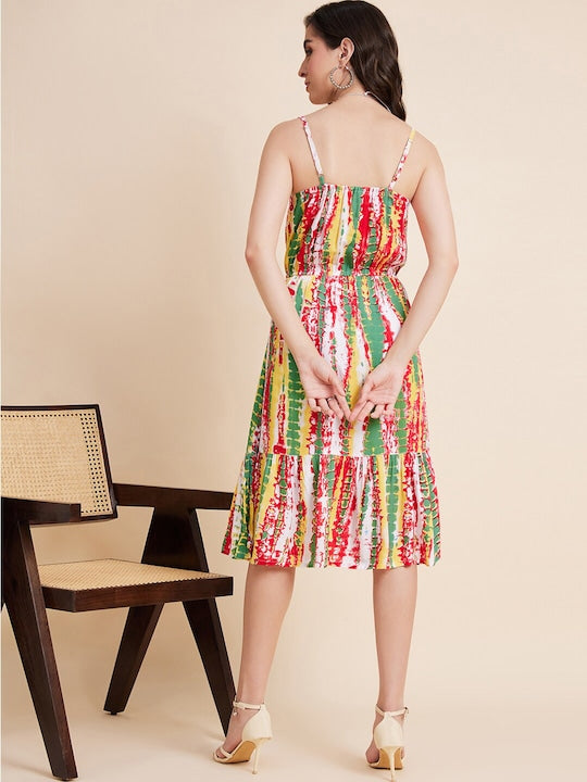 All about you Red Abstract Printed Cotton A-Line Dress