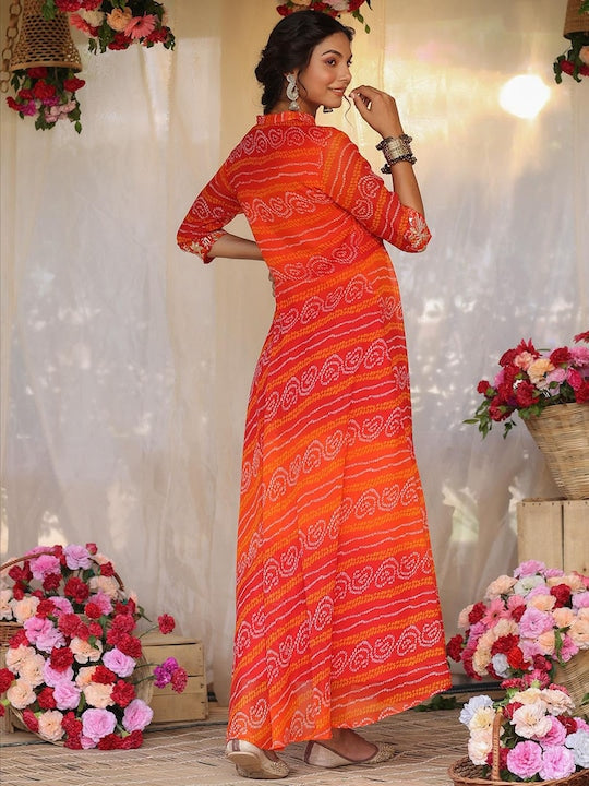 Scakhi Bandhani Printed Georgette Ethnic Dress