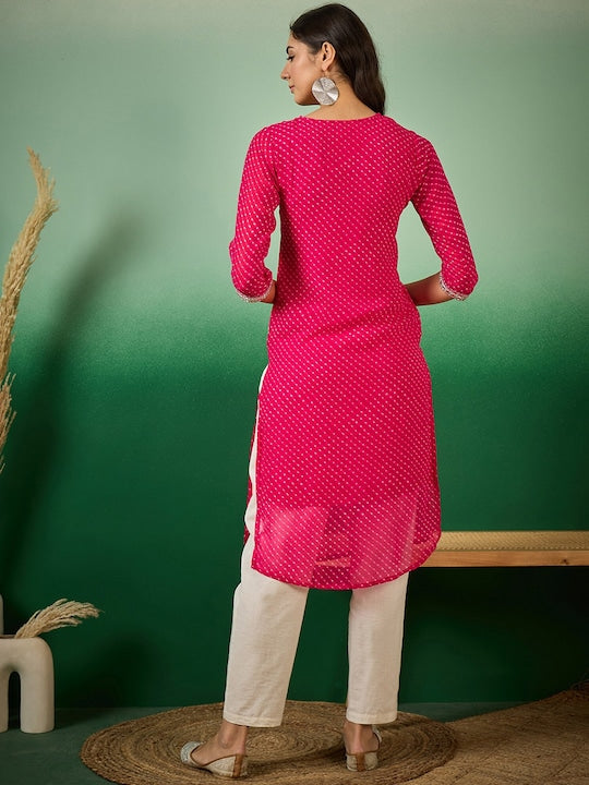 Sangria Leheriya Mirror Work Embroidered Georgette Straight Kurta