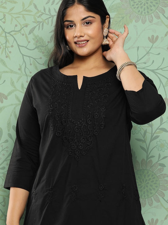 Yufta Women Plus Size Floral Embroidered Straight Kurta