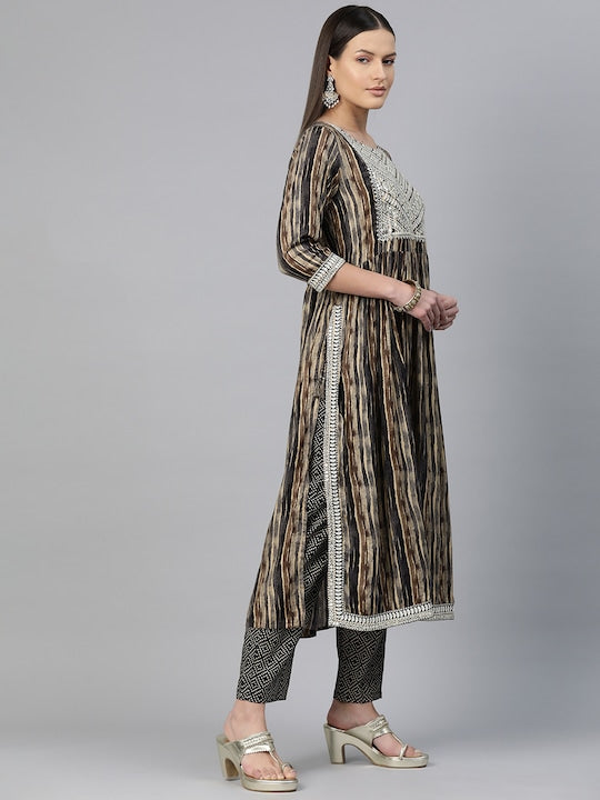 Readiprint Fashions Women Ethnic Motifs Yoke Design Pleated Sequinned Kurta with Palazzos & With Dupatta