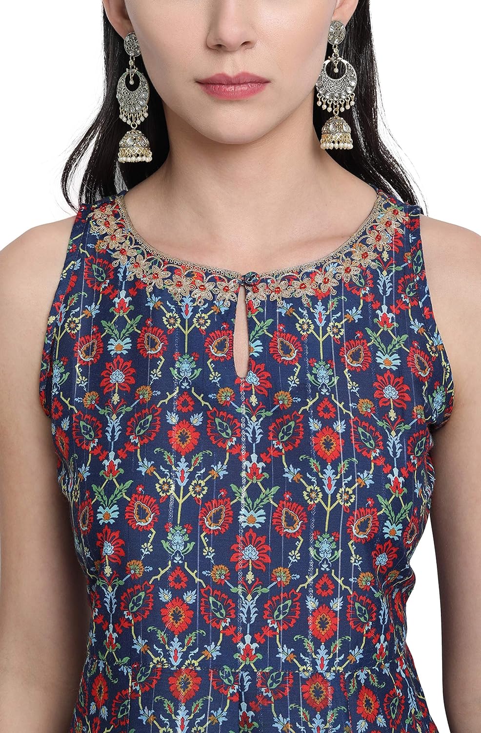 Janasya Women's Blue Poly Muslin Embroidered Kurta with Palazzo and Dupatta