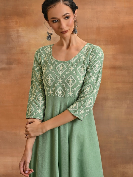 AKS Couture Geometric Yoke Design Embroidered Thread Work Anarkali Kurta