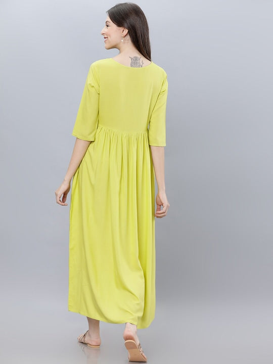 Vishudh Women Lime Green Embroidered Maxi Dress