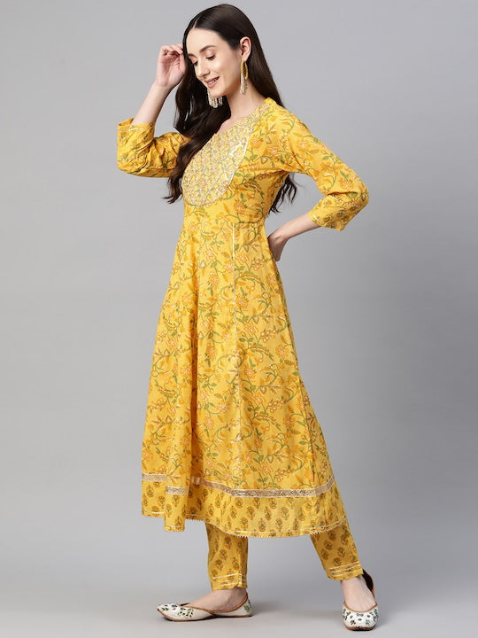 Readiprint Fashions Floral Printed Panelled Pure Cotton Kurta with Palazzos & Dupatta