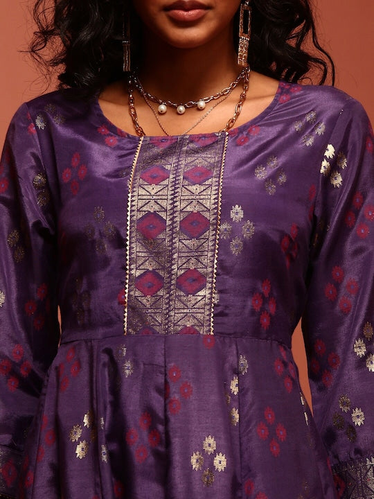 IMARA Ethnic Motifs Woven Design Gotta Patti Fit & Flare Ethnic Dress