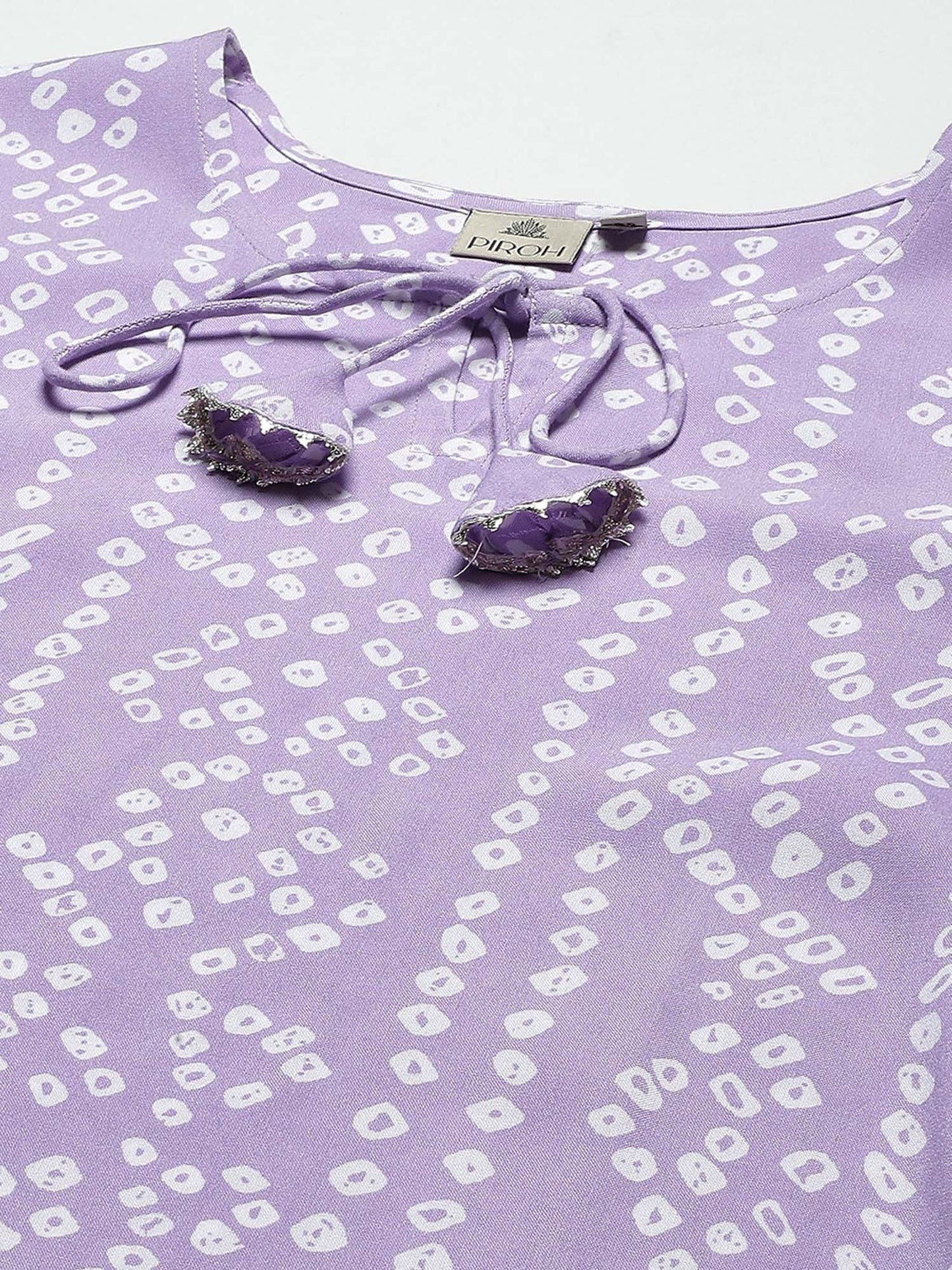 PIROH Womens Bandhej Print Rayon Kurta Purple