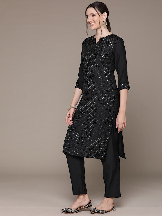 Readiprint Fashions Embroidered Sequinned Pure Silk Kurta with Trousers