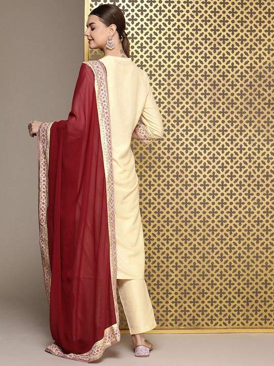 House of Pataudi Jashn Ethnic Motifs Printed Kurta with Trousers & Dupatta