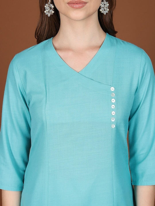 Vishudh Blue V-Neck A-Line Kurta