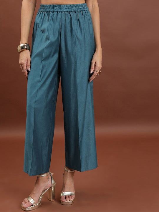 Vishudh Woven Design Straight Kurta & Trousers With Dupatta