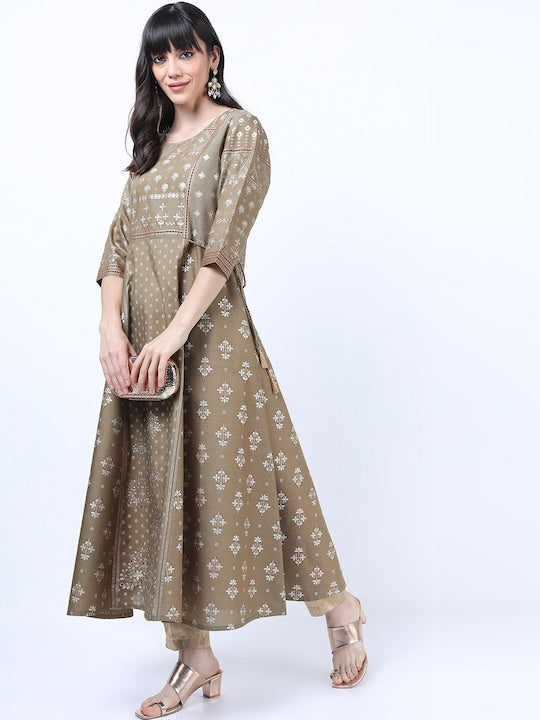 Vishudh Women Green Floral Printed Anarkali Kurta