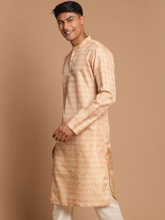 Vastramay Men Pink Ethnic Motifs Printed Straight Kurta