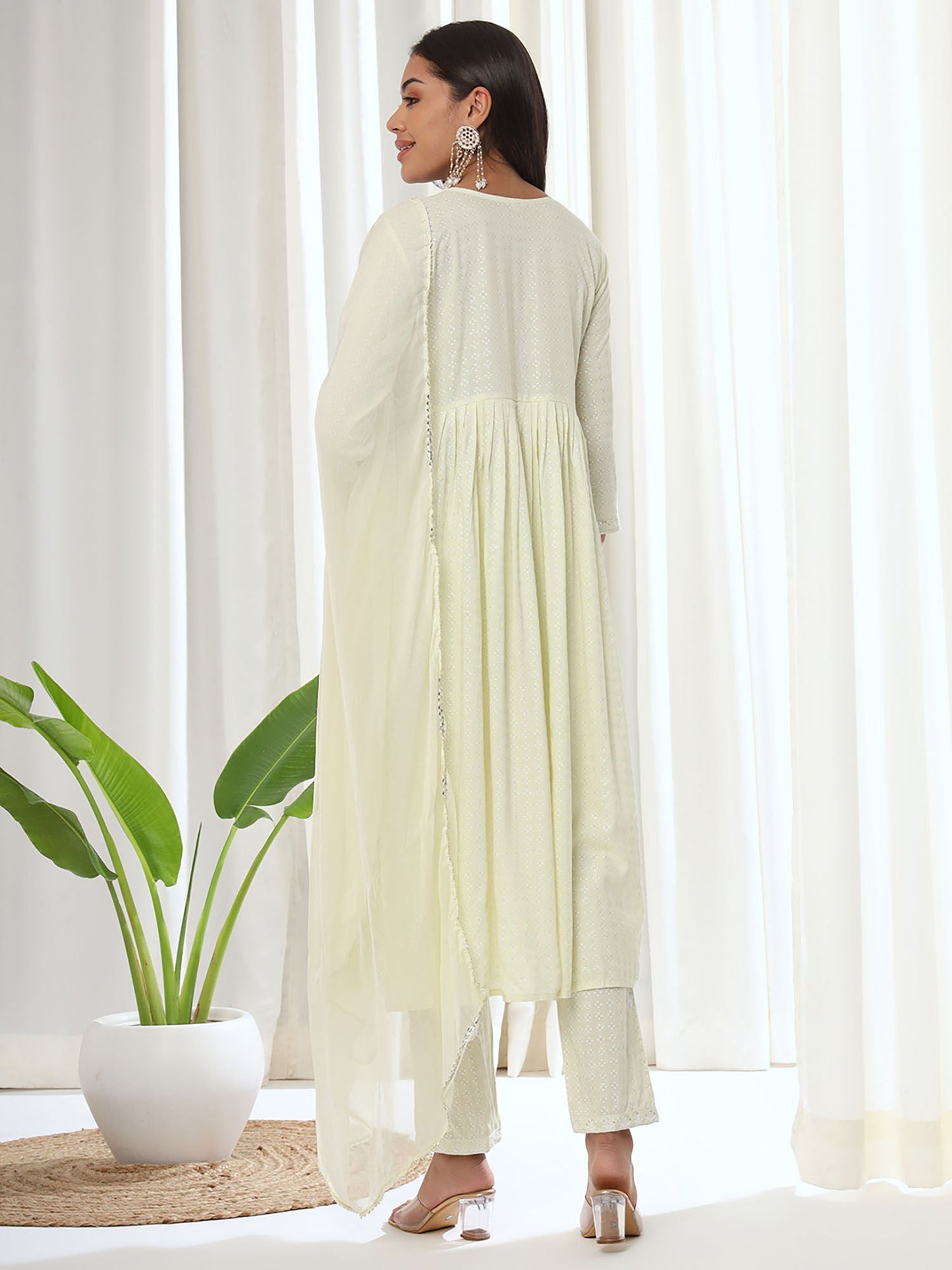 Heeposh Cream Printed A-Line Kurta & Pant with Dupatta (Set of 3)