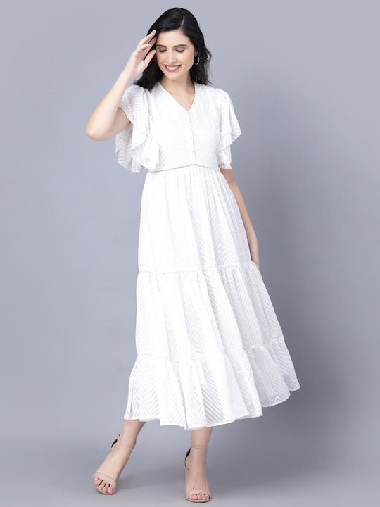 Myshka White Georgette Midi Dress