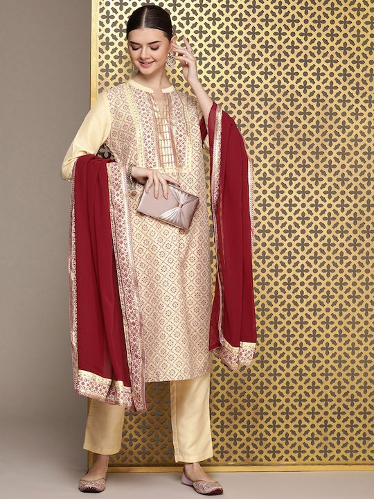 House of Pataudi Jashn Ethnic Motifs Printed Kurta with Trousers & Dupatta